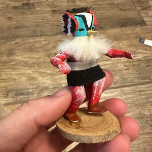Vintage kachina doll wood peacker signed 3”
